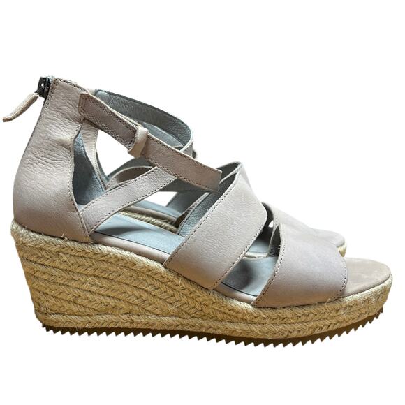 Eileen Fisher Wali Espadrille Sandal Taupe Strappy Wedge Leather Size 7 1/2 - Picture 1 of 8